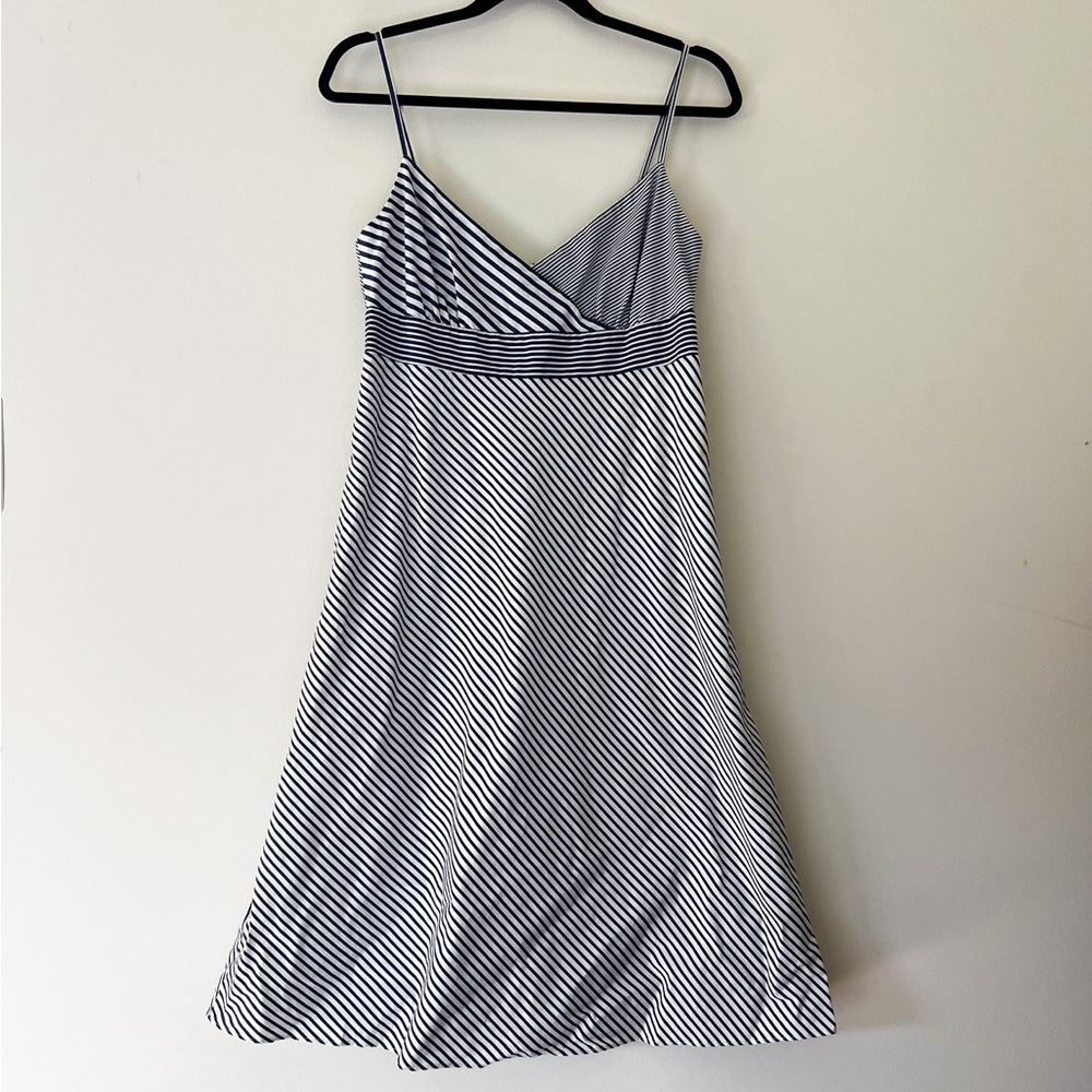 j. crew | navy coastal stripe spaghetti strap dress
